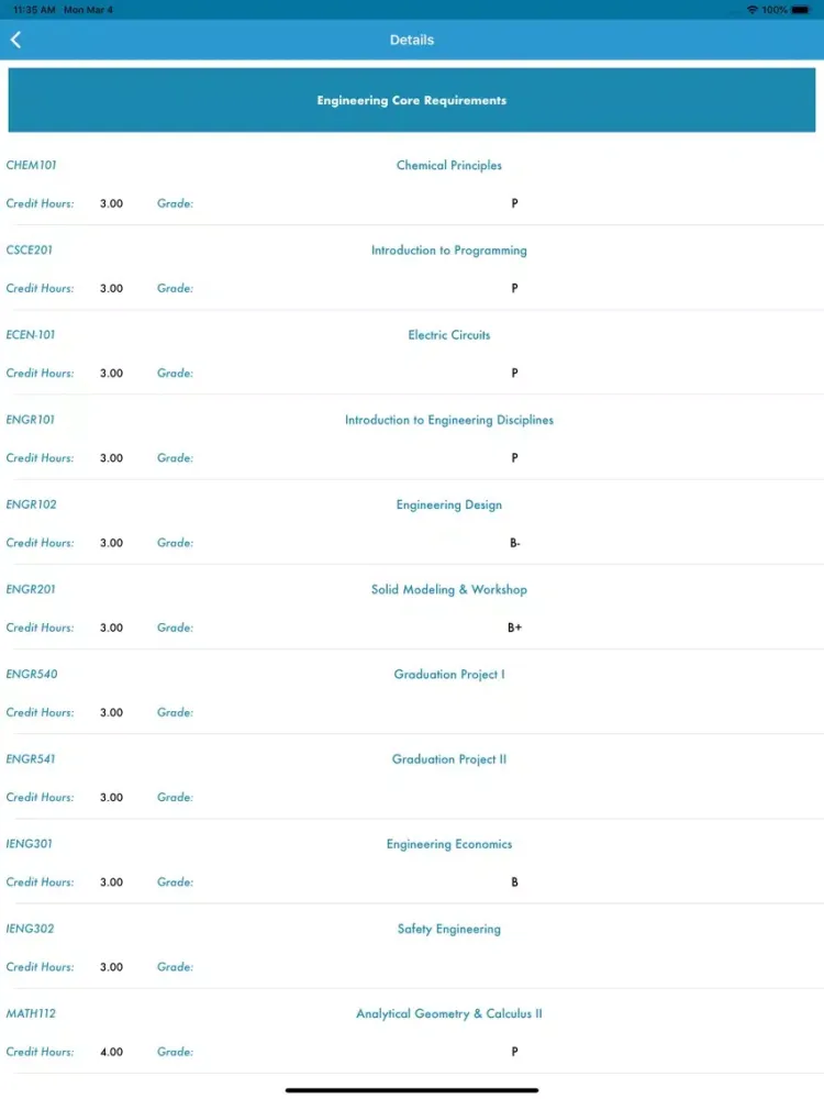 Tangkapan layar NU Student Information System iPad 