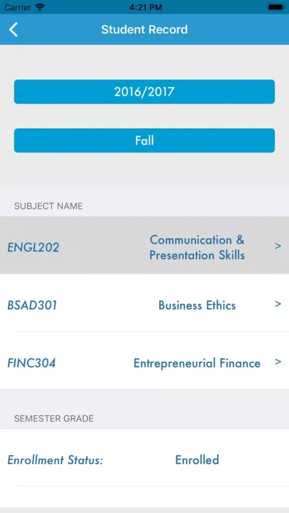 Tangkapan layar NU Student Information System