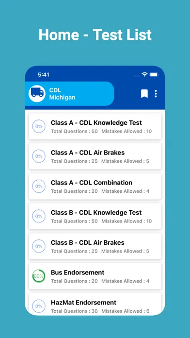 Tangkapan skrin Michigan CDL Prep Test