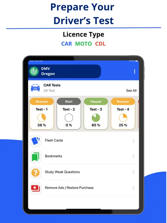 Oregon DMV Permit Test Prep iPad  Screenshots