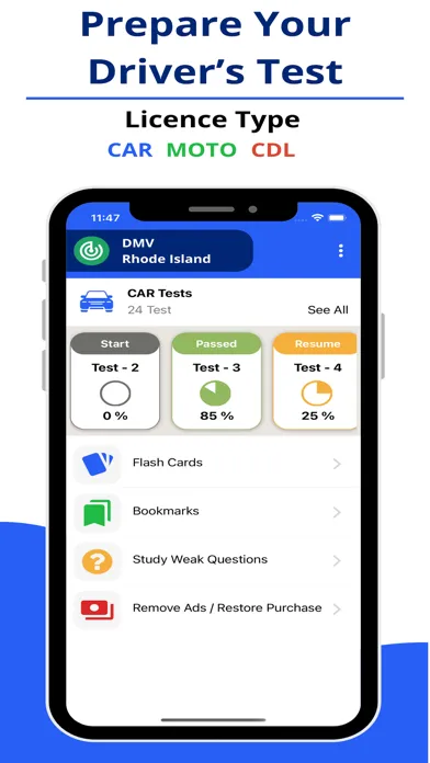 RI DMV Permit Test سکرین شاٹس