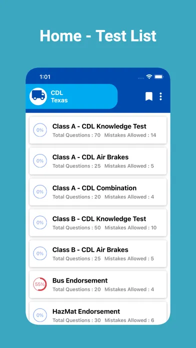 Capturas de tela do Texas CDL Prep Test