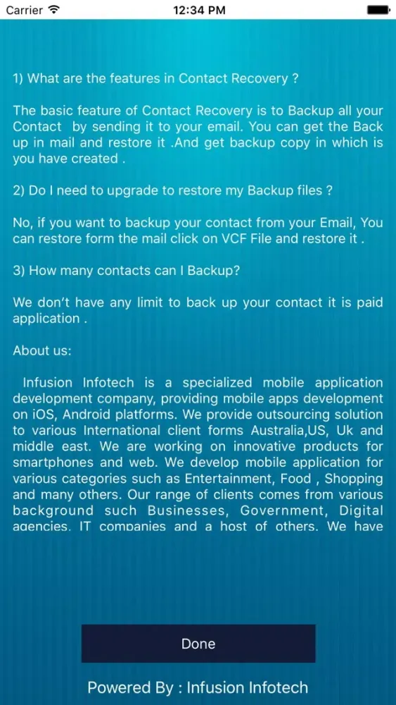 Capturas de tela do Contact Recovery