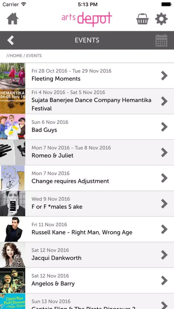 Capturas de tela do artsdepot app