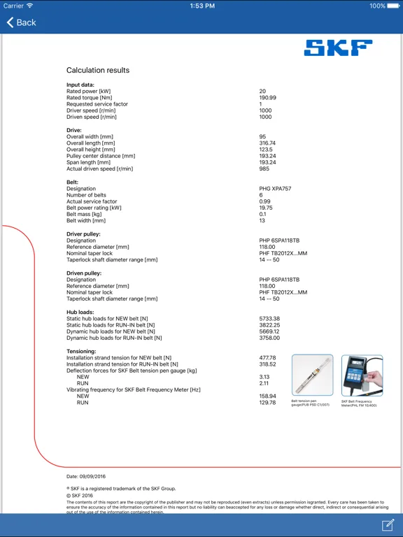 SKF Belt Calc iPad  سکرین شاٹس