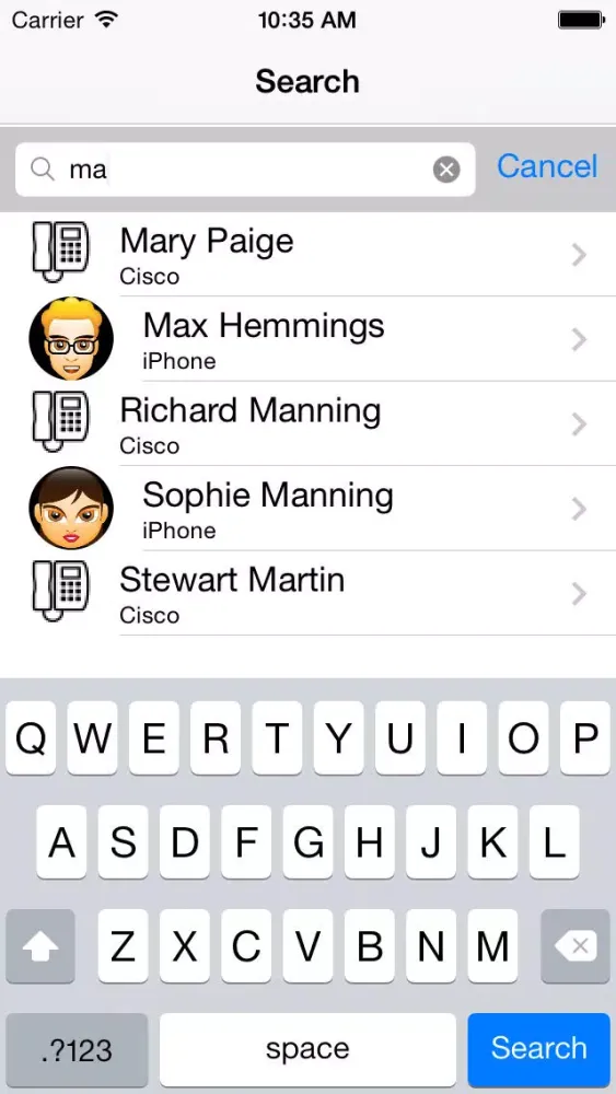 Capturas de tela do Contacts Sync for Cisco