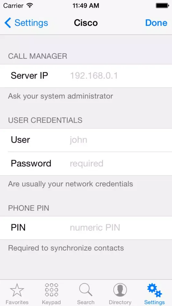 Capturas de tela do Contacts Sync for Cisco