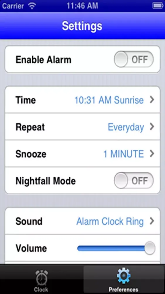 Sunrise-Sunset Alarm Clock Screenshots