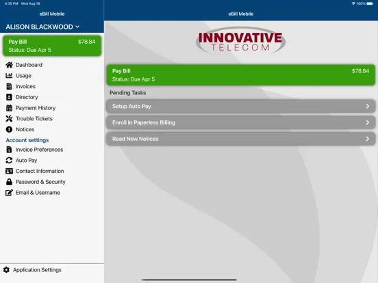 InnoTel eBill iPad  Screenshots