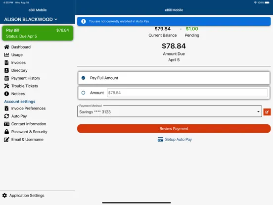 InnoTel eBill iPad  Screenshots
