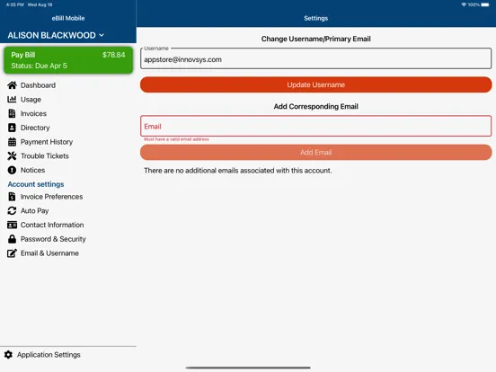 InnoTel eBill iPad  Screenshots