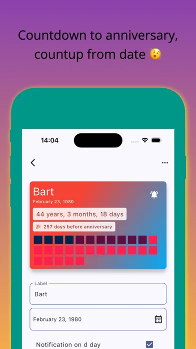 Captures d'écran de Anniversaries: Dates & Alerts