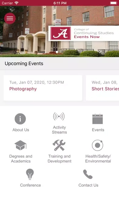 Tangkapan layar UA Events Now