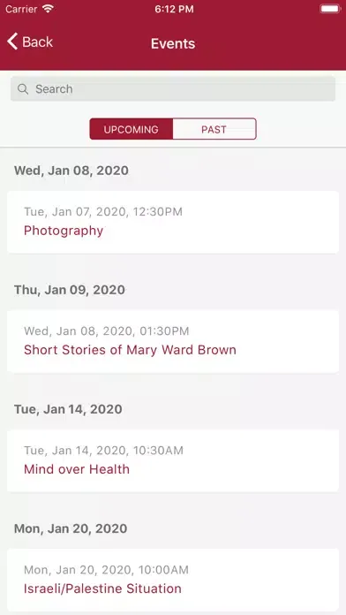 Tangkapan layar UA Events Now