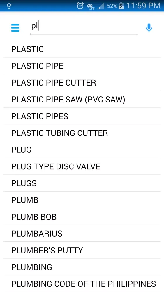 Tangkapan layar Plumber Dictionary