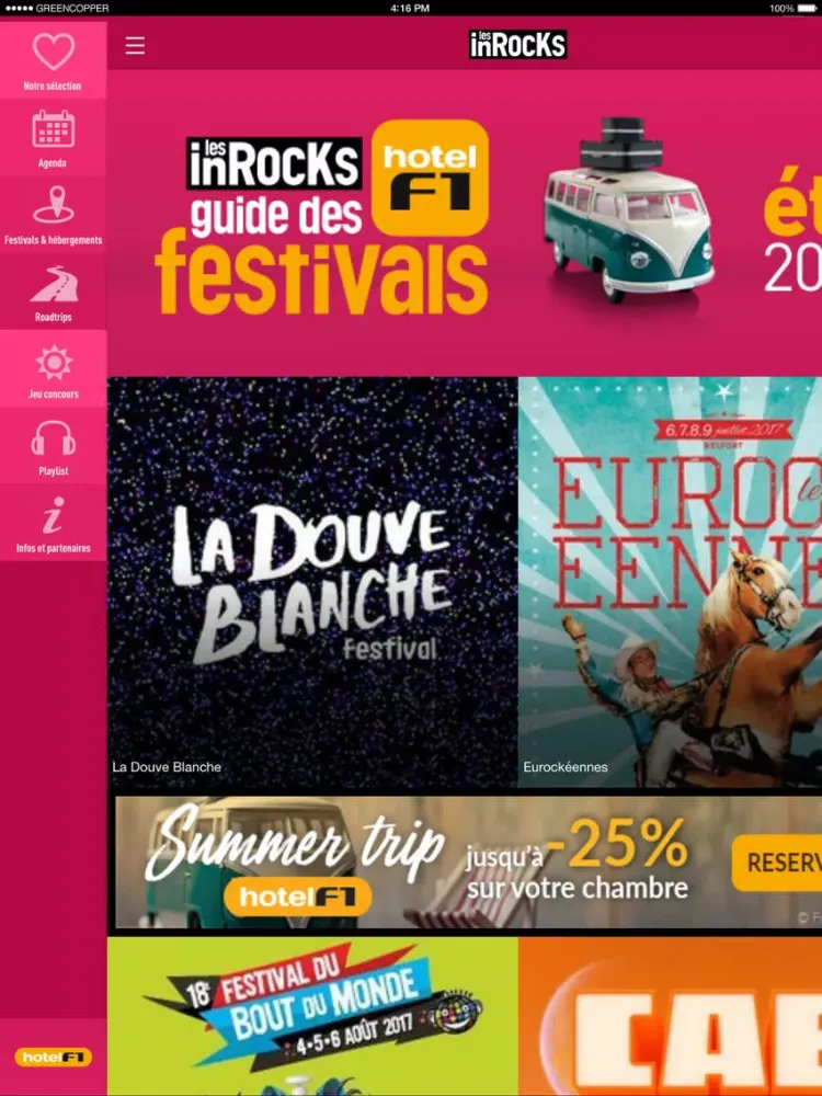 Guide des Festivals inRocKuptibles avec HotelF1 iPad  स्क्रीनशॉट