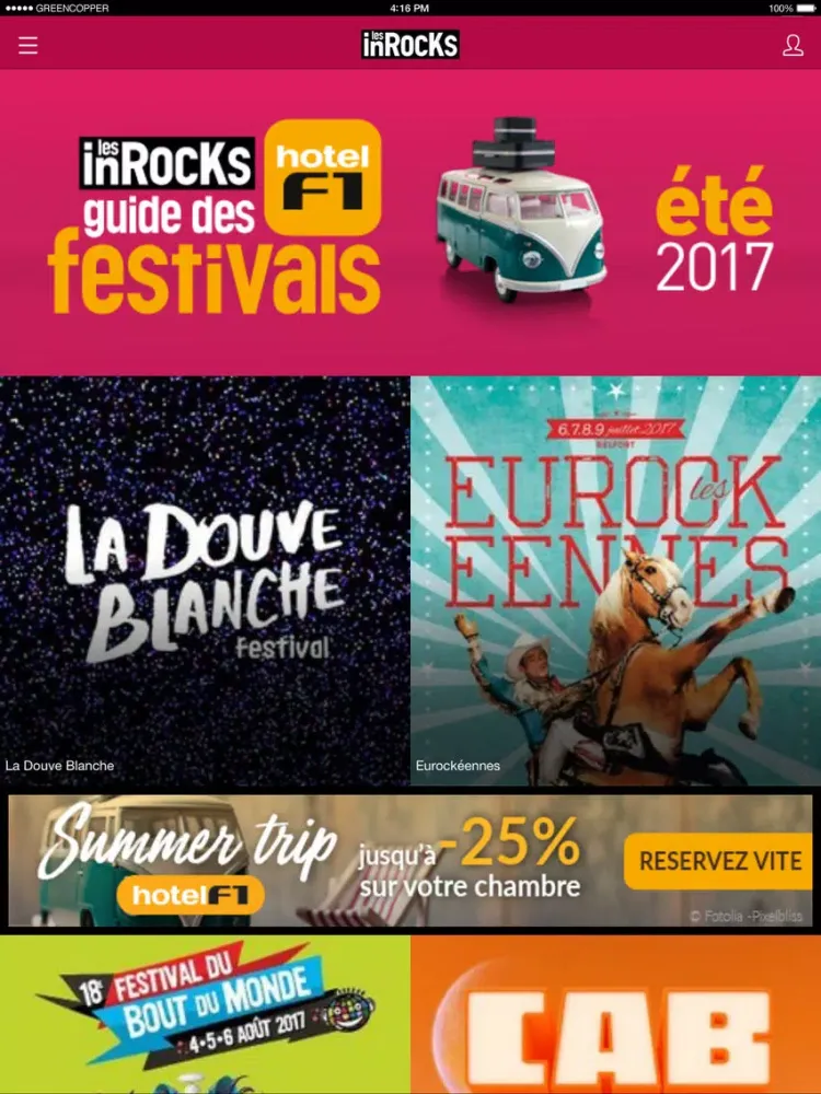 Guide des Festivals inRocKuptibles avec HotelF1 iPad  स्क्रीनशॉट