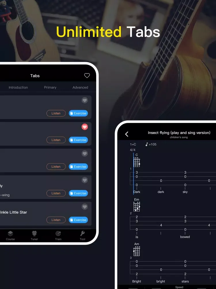 ukulele guitar tuner app iPad  स्क्रीनशॉट