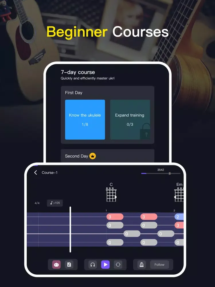 ukulele guitar tuner app iPad  स्क्रीनशॉट