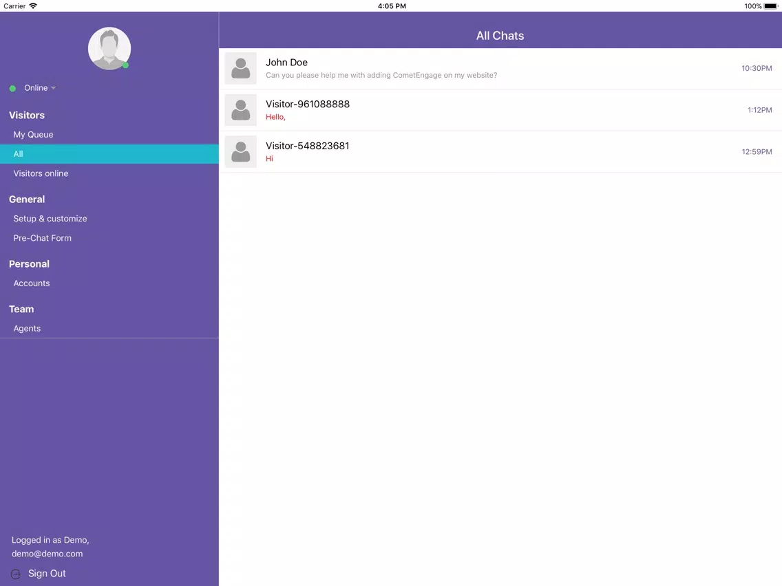 Tangkapan layar CometEngage iPad 