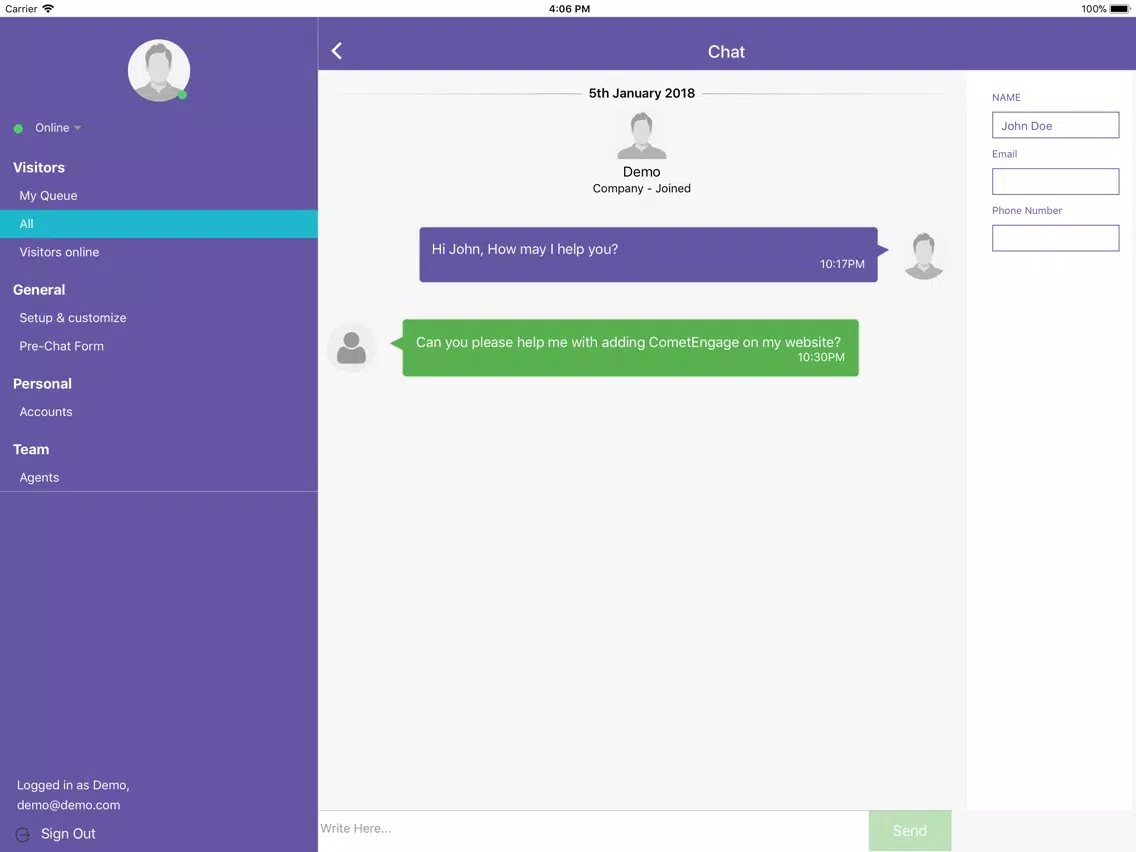 Tangkapan layar CometEngage iPad 