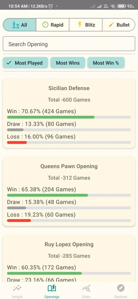Capturas de tela do Chess Insights