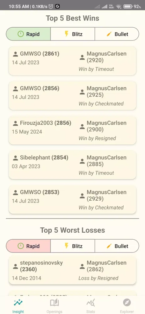 Capturas de tela do Chess Insights