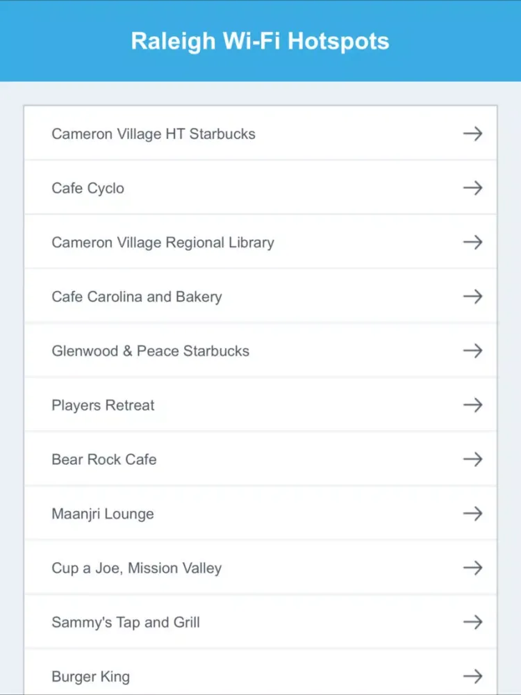 ภาพหน้าจอของ Raleigh Wi-Fi Hotspots iPad 