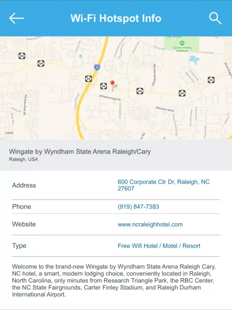 ภาพหน้าจอของ Raleigh Wi-Fi Hotspots iPad 
