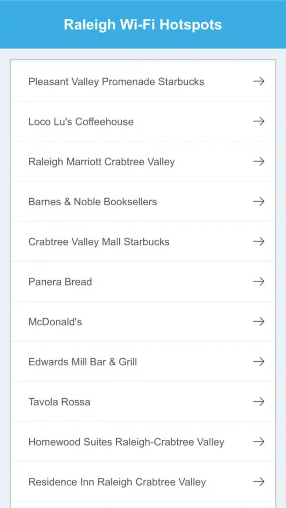 ภาพหน้าจอของ Raleigh Wi-Fi Hotspots