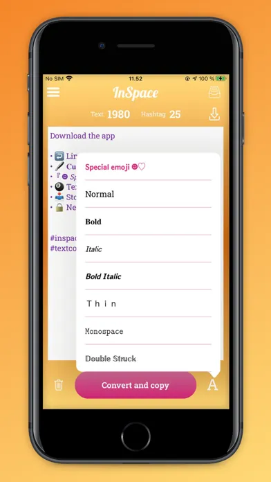 Capturas de tela do InSpace: caption for Instagram