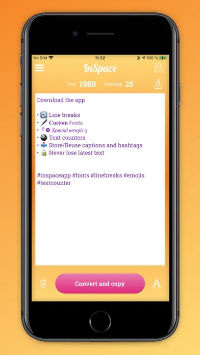 Capturas de tela do InSpace: caption for Instagram