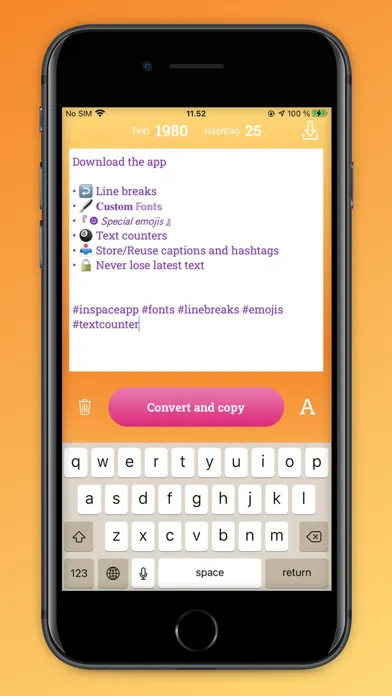 Capturas de tela do InSpace: caption for Instagram