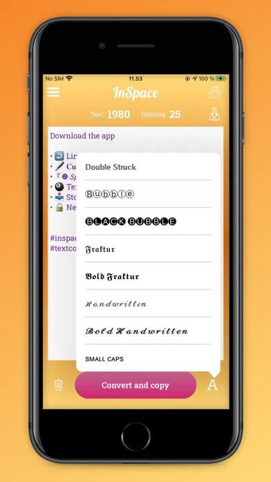 Capturas de tela do InSpace: caption for Instagram