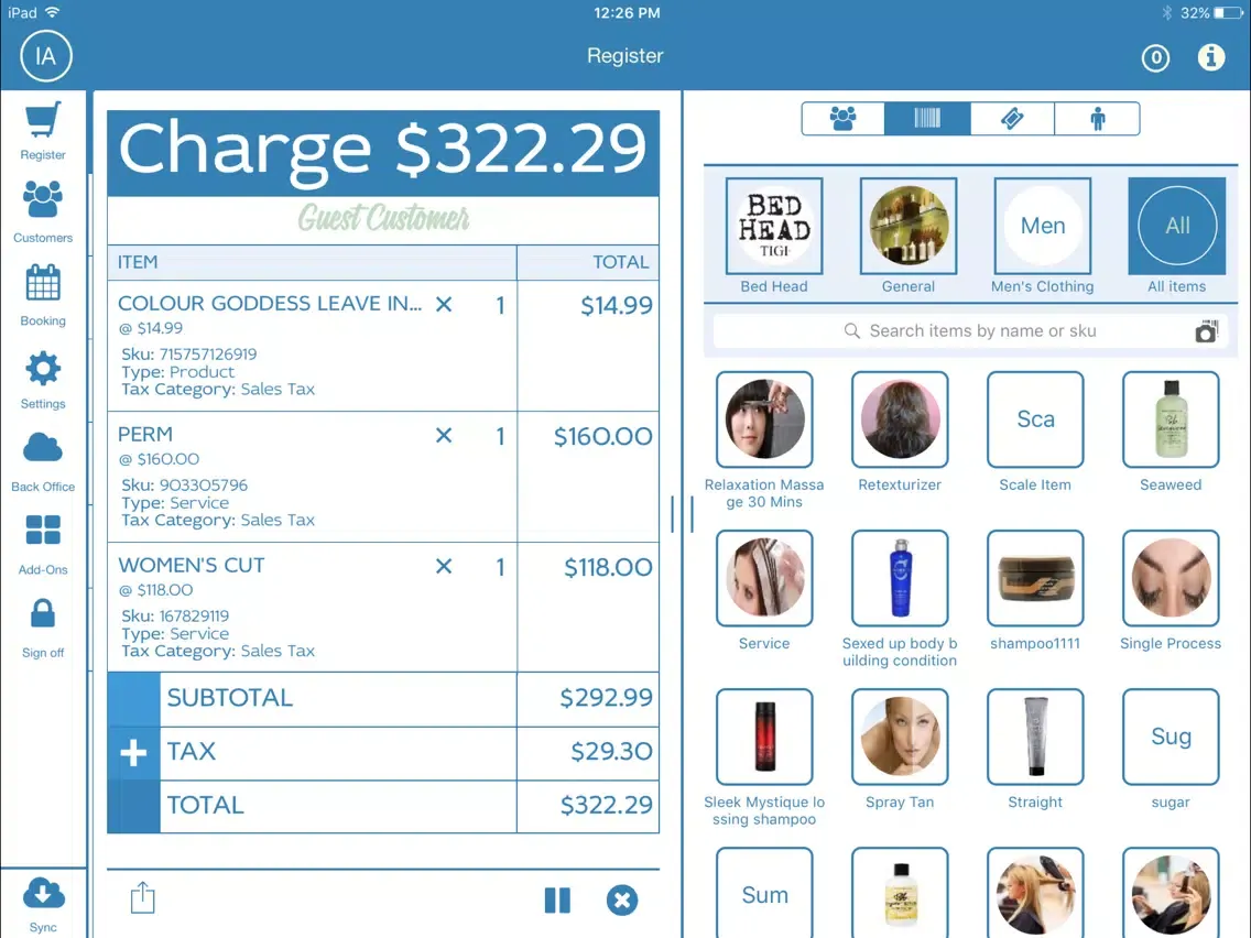 Capturas de tela do Franpos Register iPad 