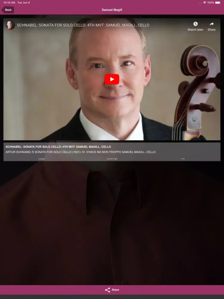 ภาพหน้าจอของ Samuel Magill, Cellist iPad 