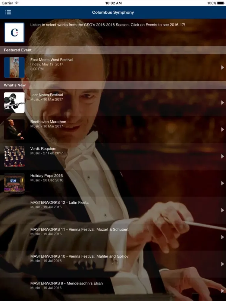 Capturas de pantalla de Columbus Symphony iPad 