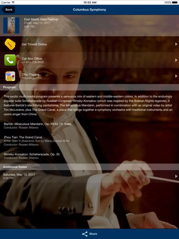 Capturas de pantalla de Columbus Symphony iPad 