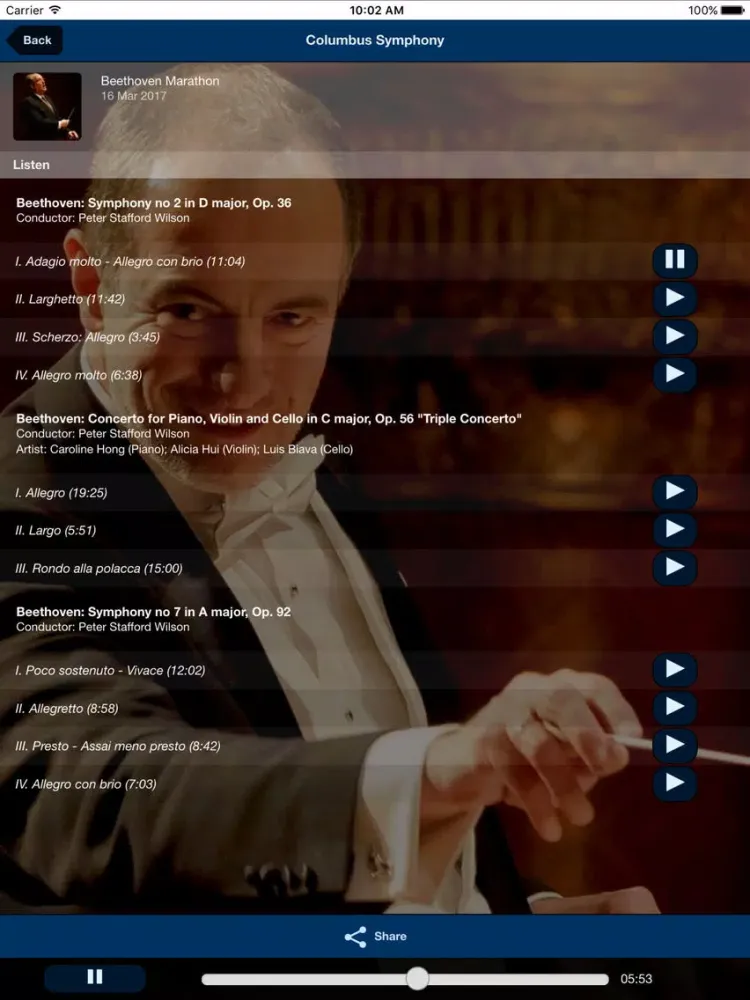 Capturas de pantalla de Columbus Symphony iPad 