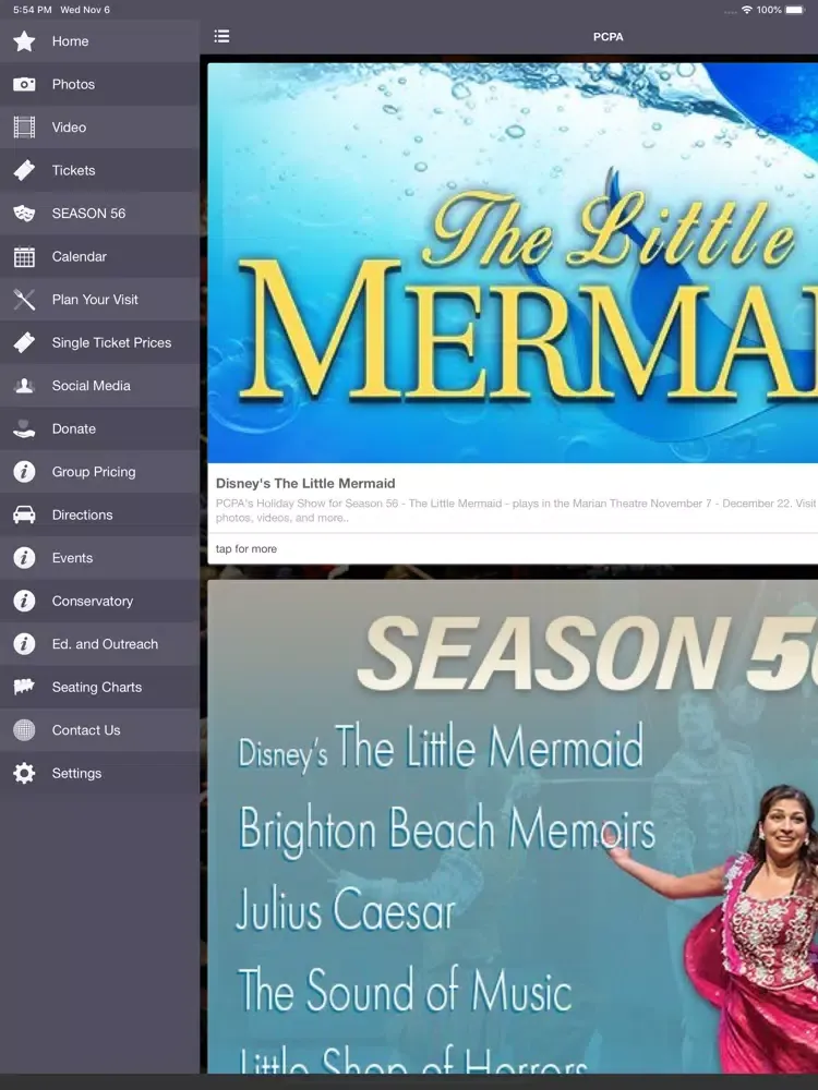 Pacific Conservatory Theatre iPad  Screenshots