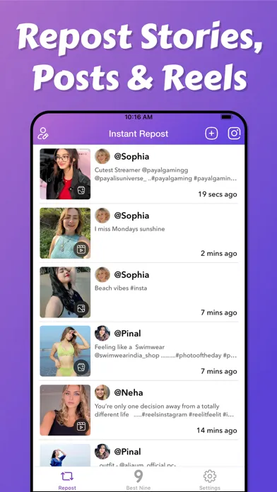 Скриншоты Insta‎nt Repost & Best Nine