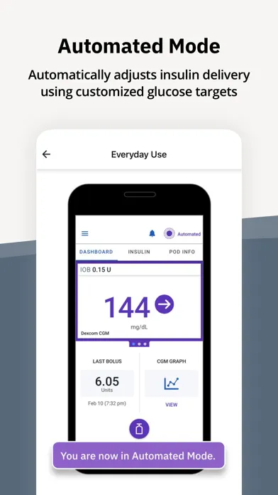 Tangkapan skrin Omnipod® 5 Simulator