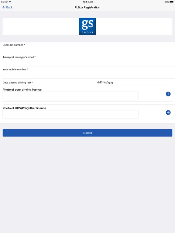 Tangkapan skrin GS Group Claims App iPad 