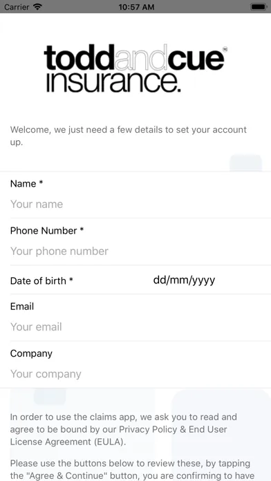 Todd & Cue Ltd Claims App Ekran Görüntüleri