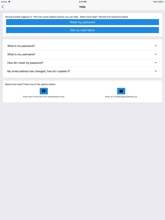 Integrity Employee Portal iPad 应用截图