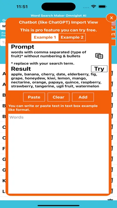 Tangkapan skrin Word Search Maker Omniglot
