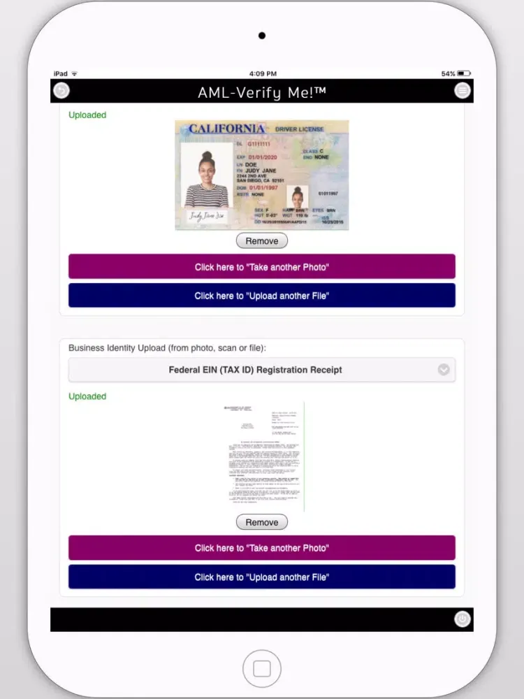 AML-Verify Me! ™ iPad  Ekran Görüntüleri