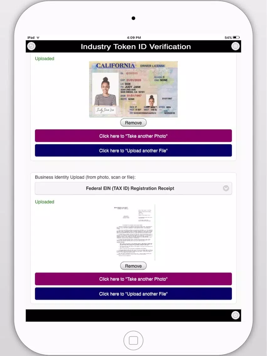 Industry Token ID Verification iPad 应用截图
