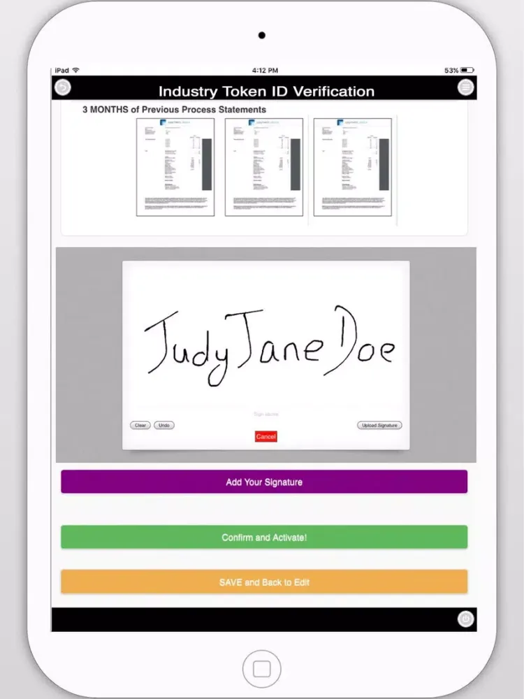 Industry Token ID Verification iPad  Screenshots