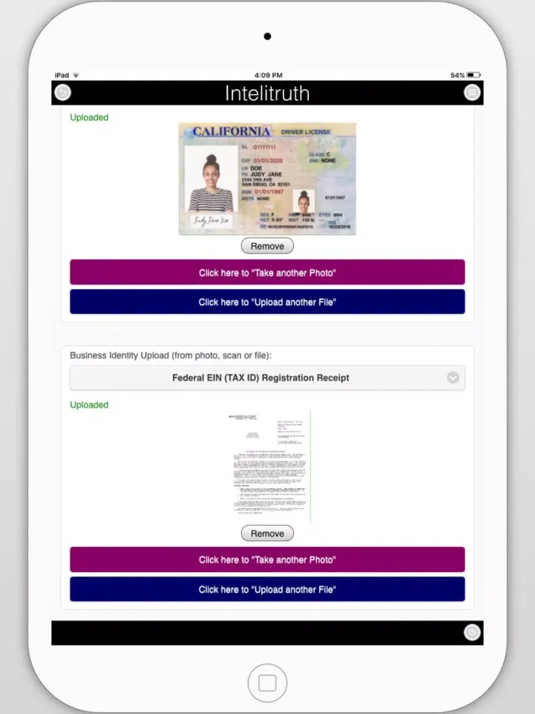 KYC/AML Compliant On•Boarding iPad  Screenshots
